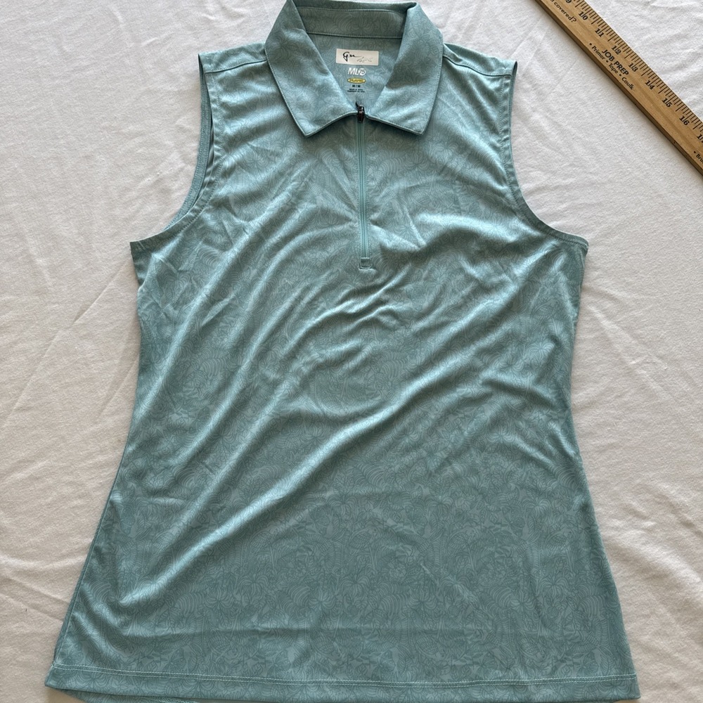 Greg Norman Play Dry Womens M Green Sleeveless Golf Polo Shirt ML75 Stretch